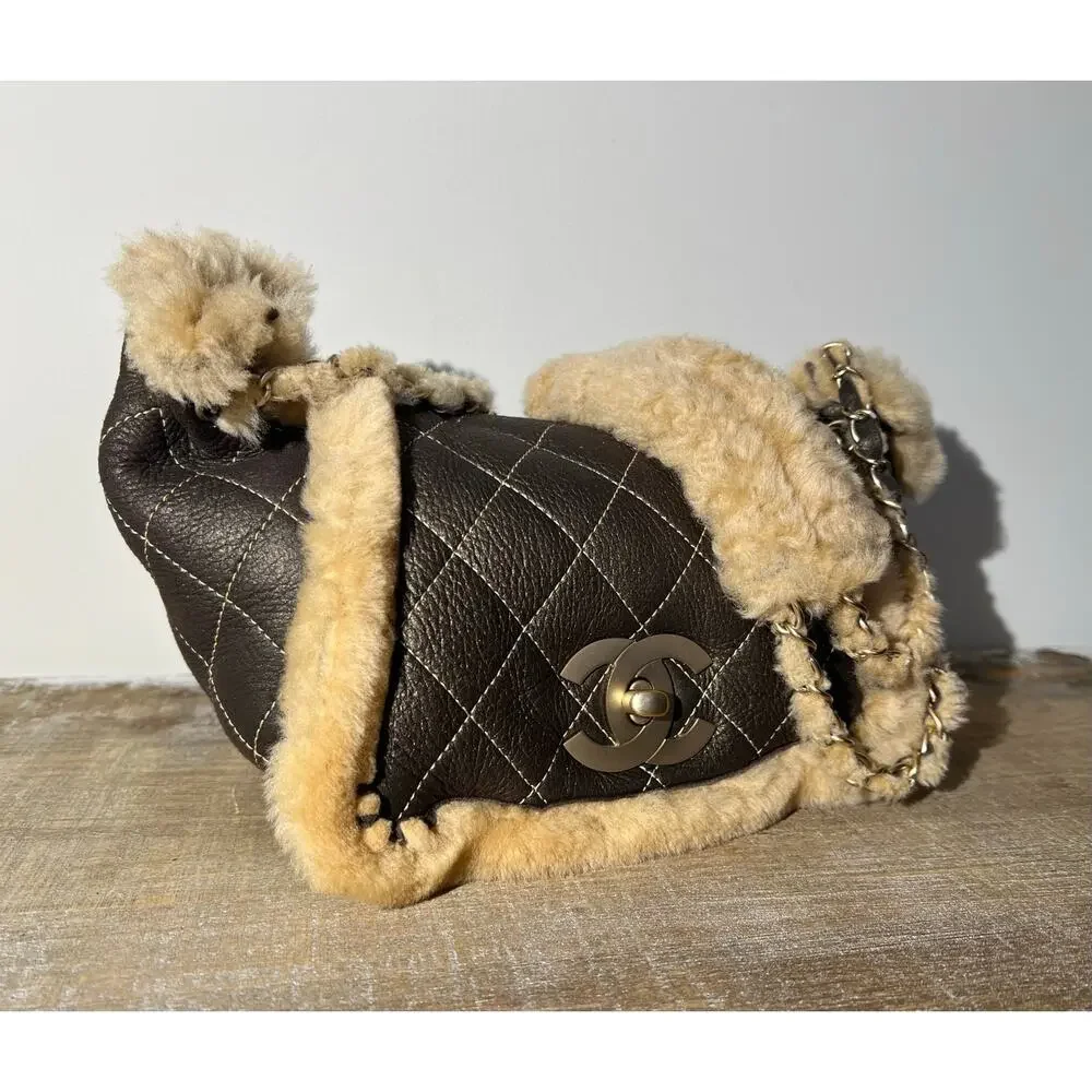 Vintage Chanel Small Shearling Accordion Flap Bag - Picture 2 of 10